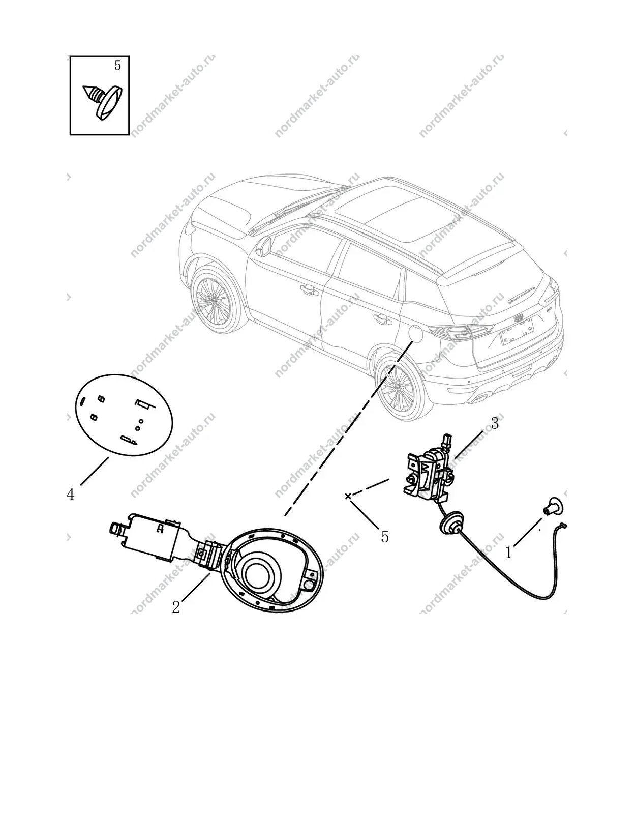 Схема: Лючок бензобака, Geely Atlas