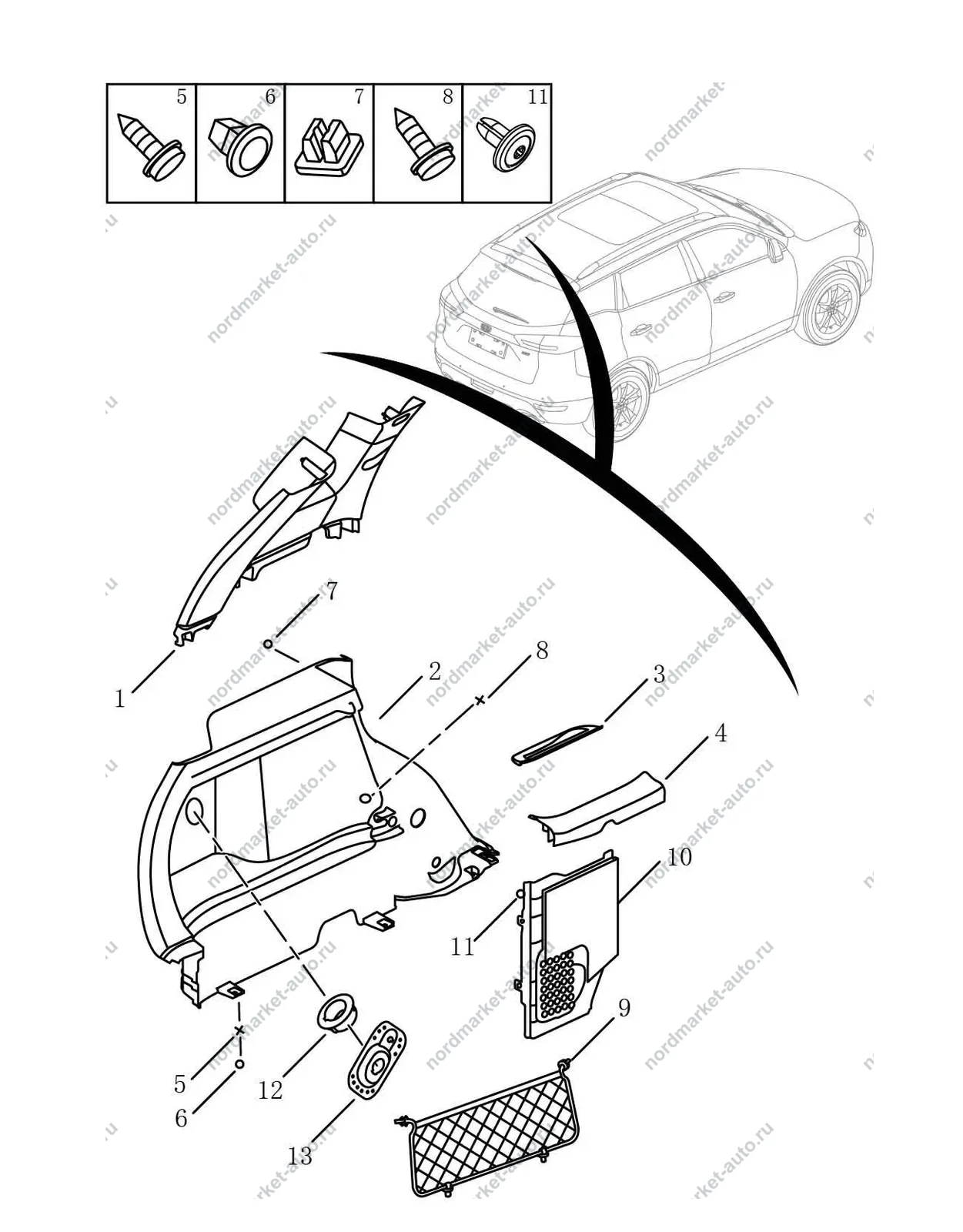 Схема: Обшивка боковины задняя, Geely Atlas