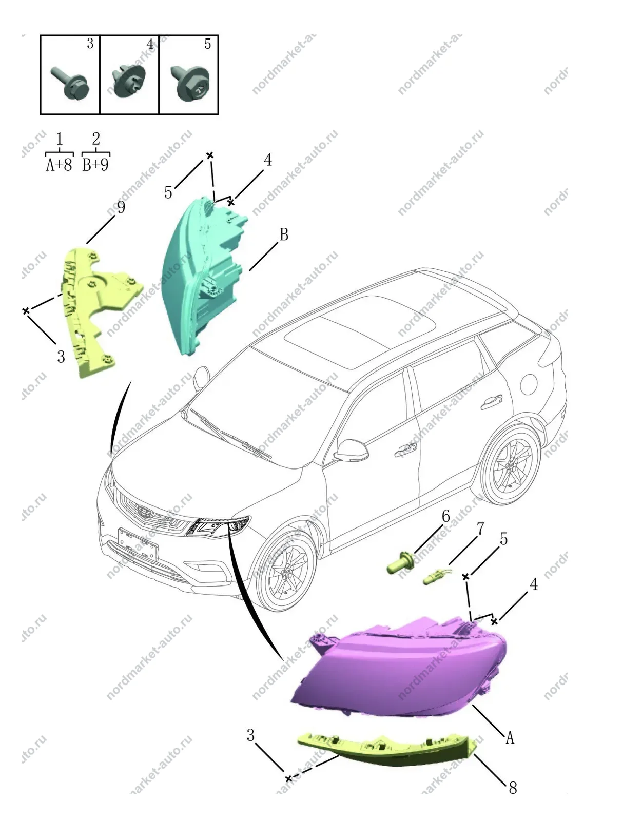 Схема: Фары, Geely Atlas