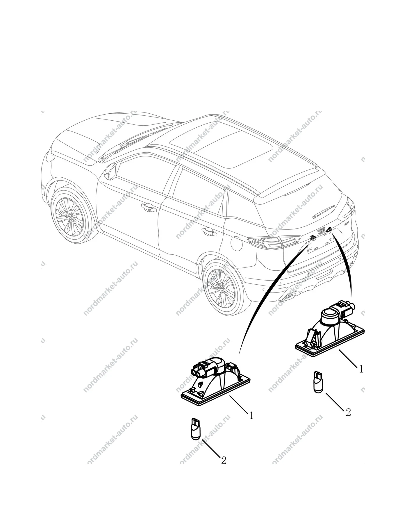 Схема: Подсветка номера, Geely Atlas