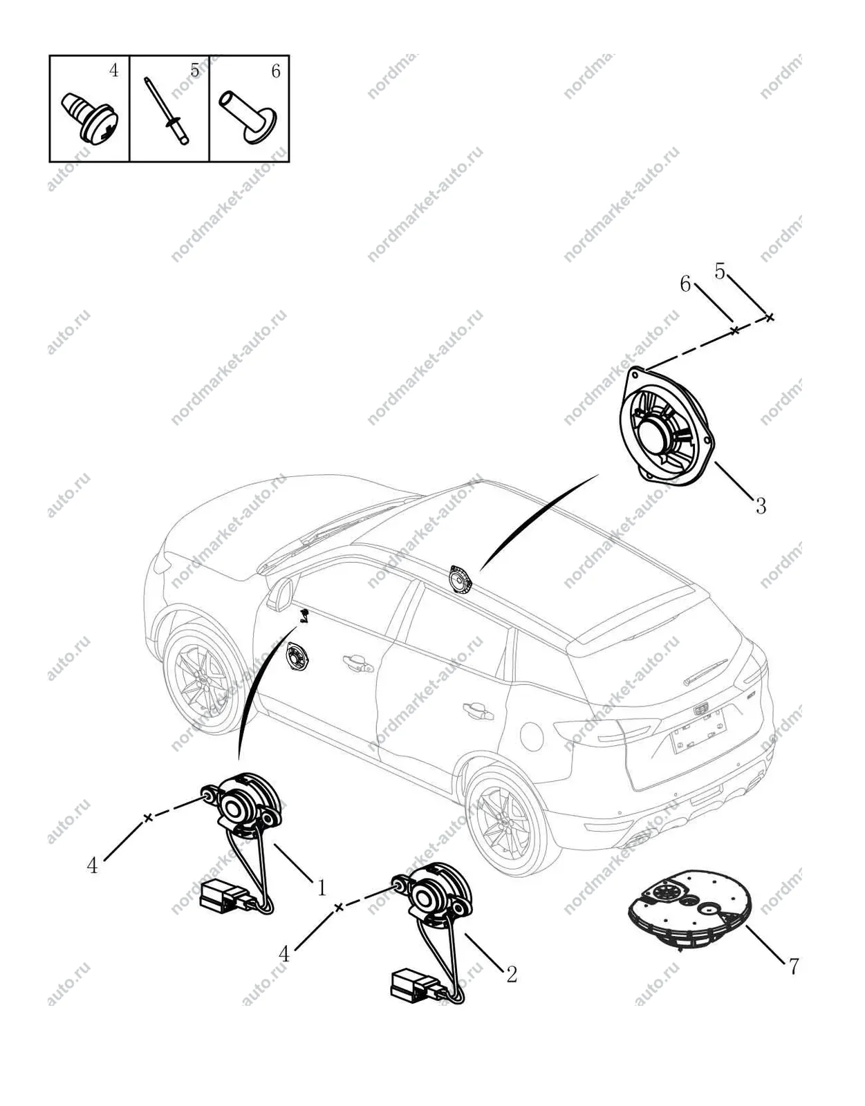 Схема: Динамики, Geely Atlas