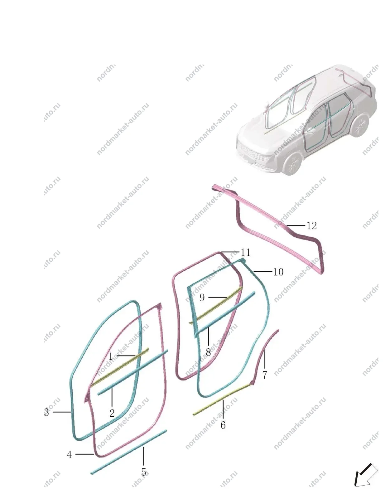 Схема: Уплотнители кузова, Geely Atlas