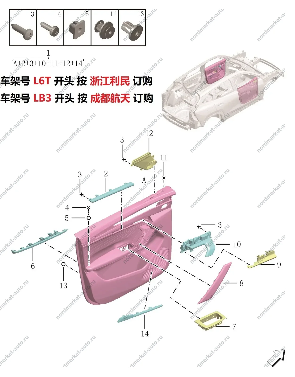 Схема: Обивка передней двери, Geely Atlas