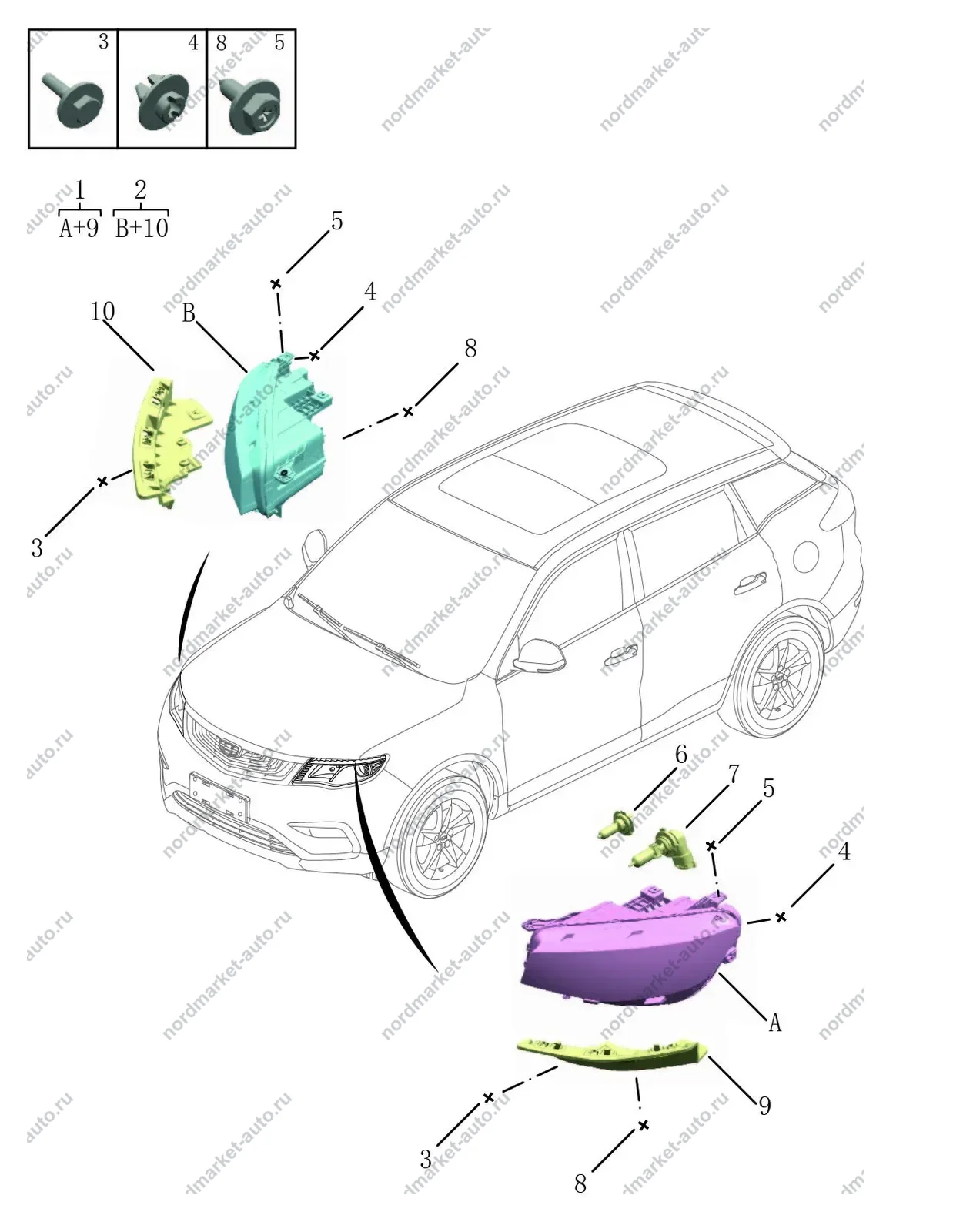 Схема: Фары, Geely Atlas Pro