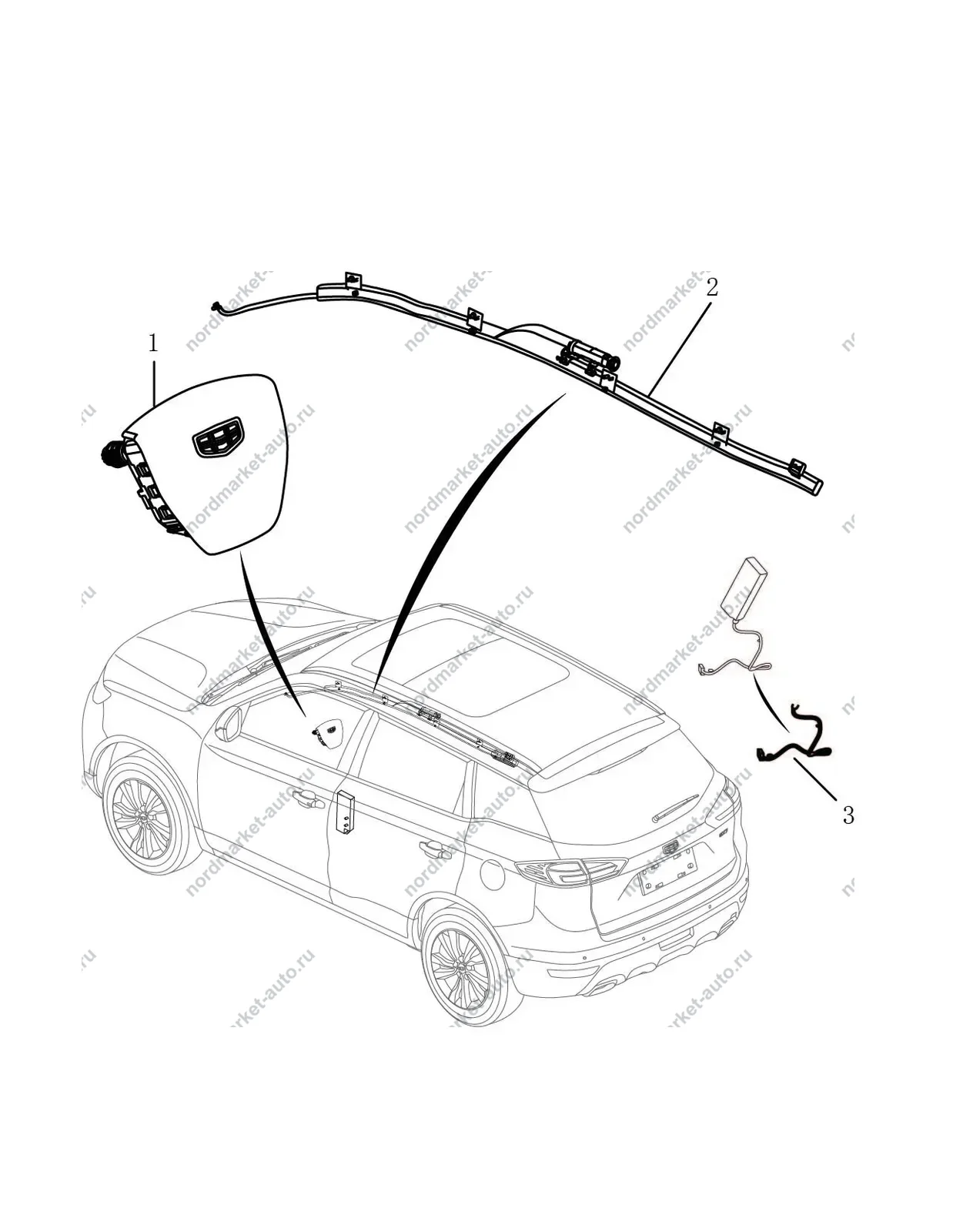 Схема: Подушка безопасности водителя, Geely Atlas Pro