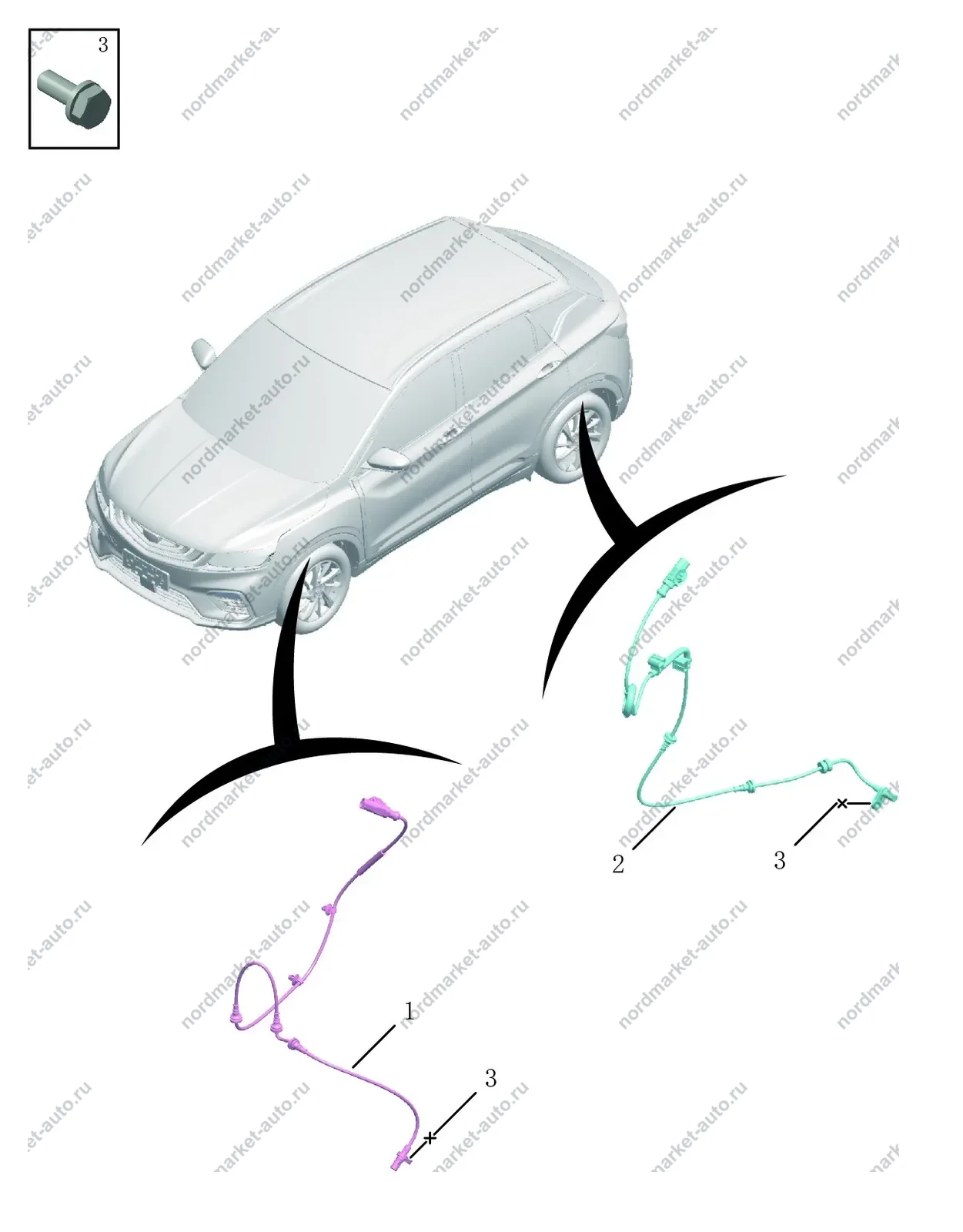 Схема: Датчики скорости колёс, Geely Coolray