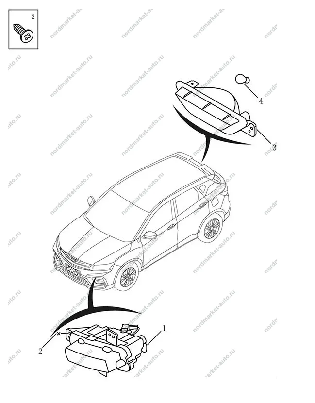 Схема: Противотуманные фары, Geely Coolray