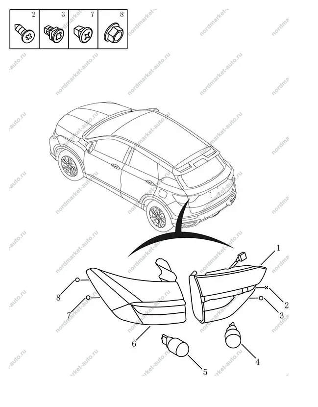 Схема: Задние фонари, Geely Coolray