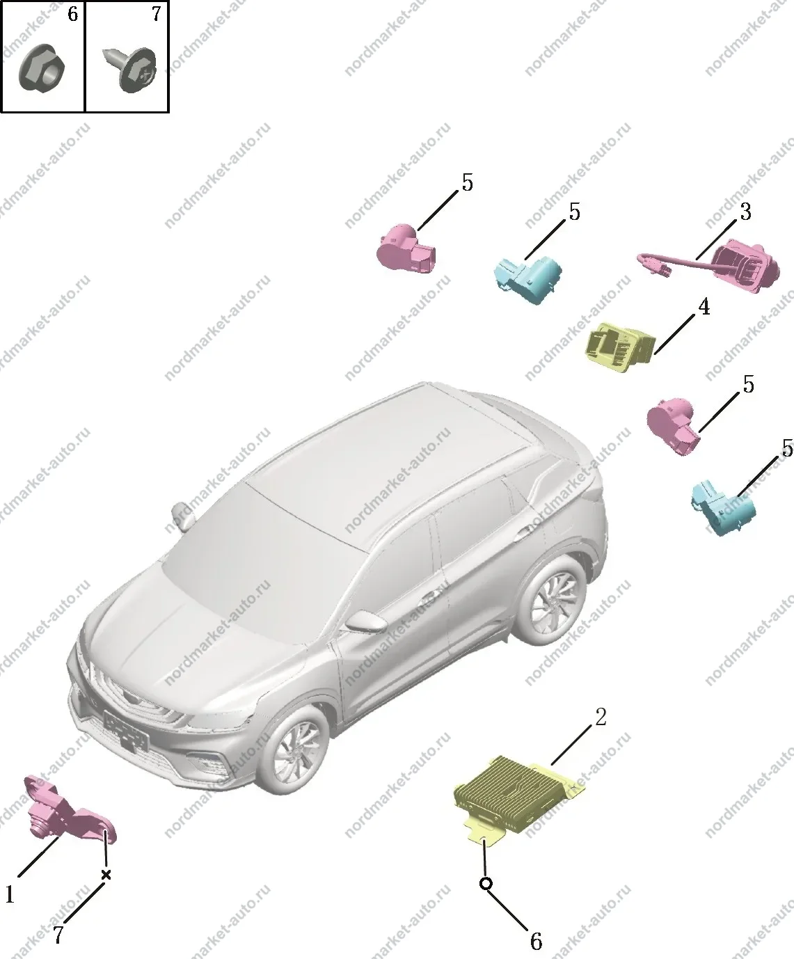 Схема: Парктроник, Geely Coolray