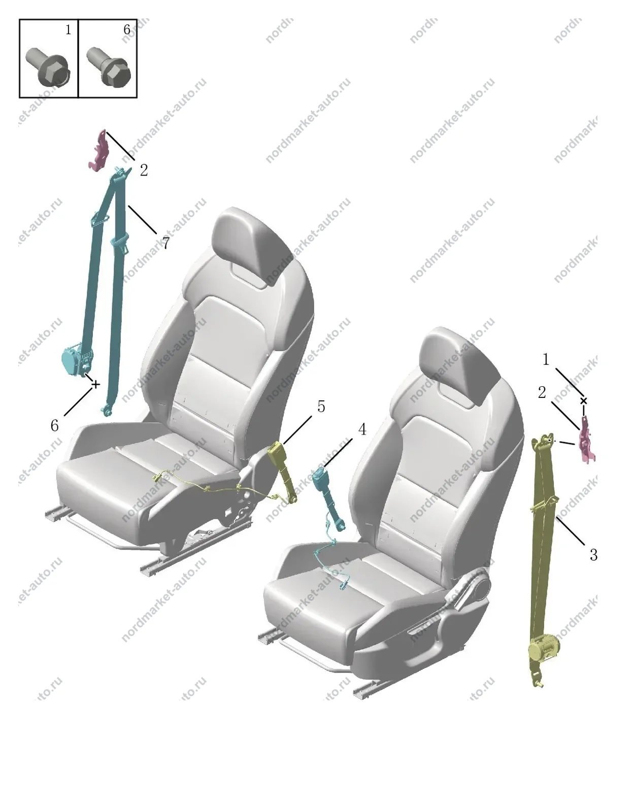 Схема: Передние ремни безопасности, Geely Coolray