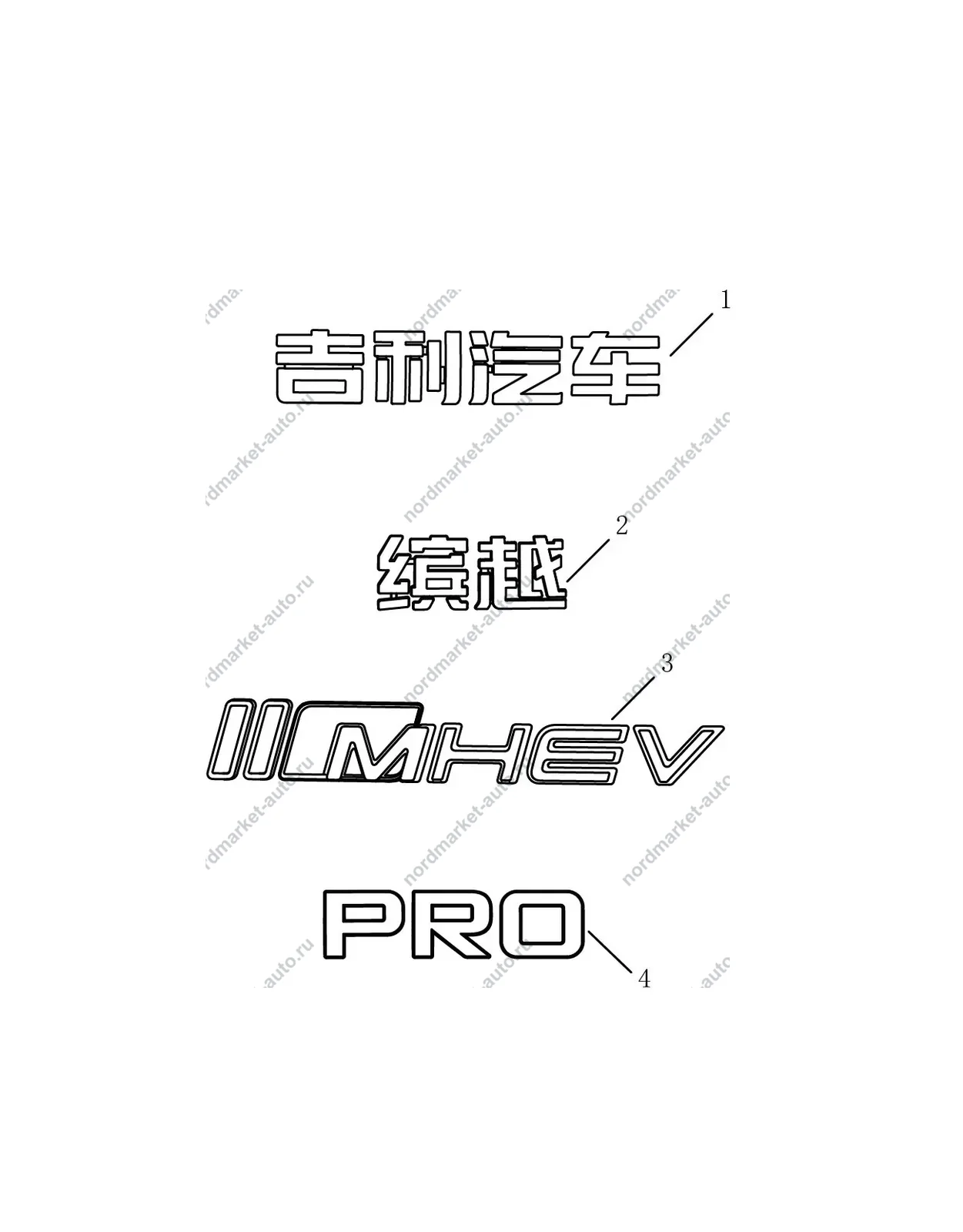 Схема: Шильдики и надписи, Geely Coolray