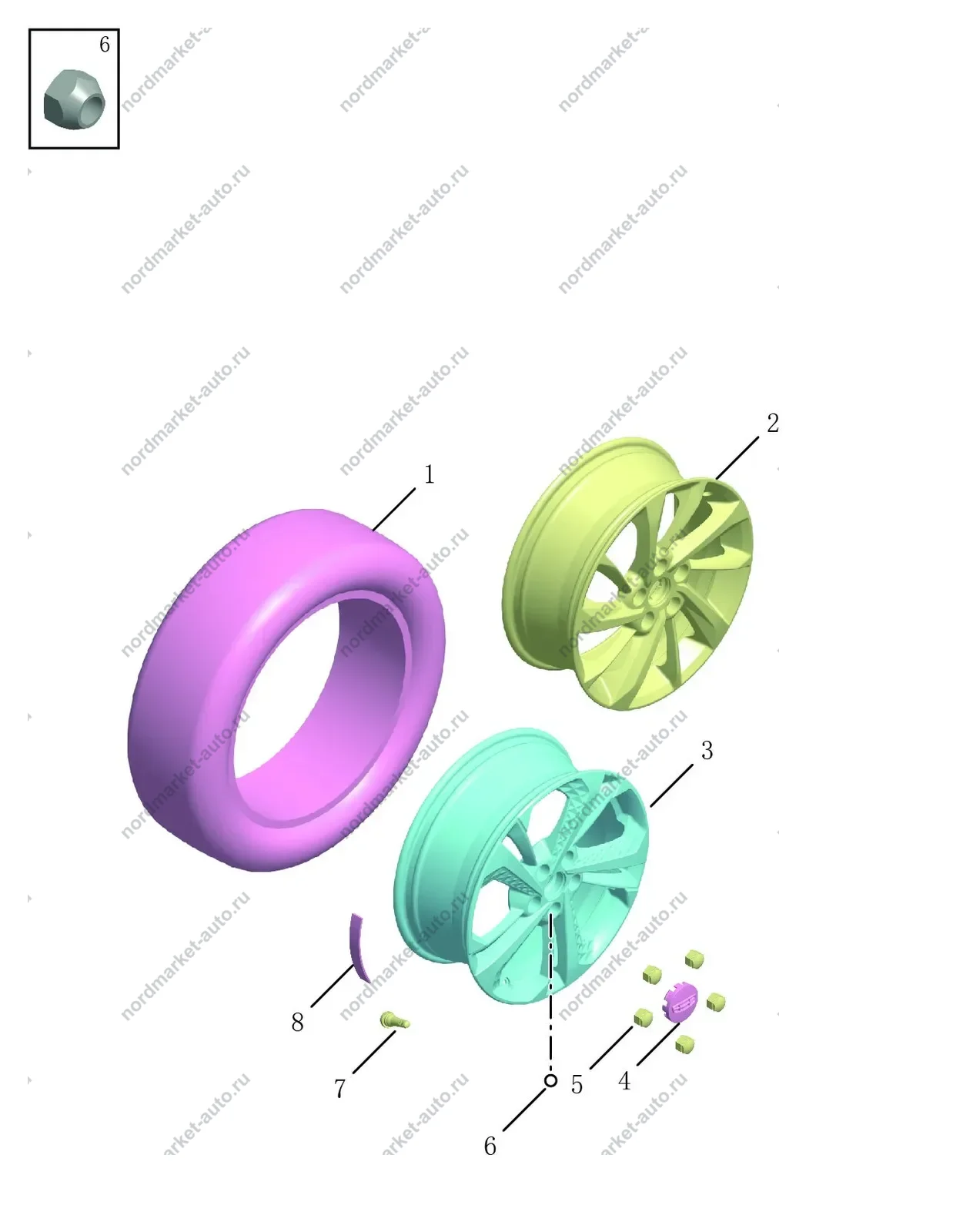 Схема: Колёса и колпаки, Geely Coolray