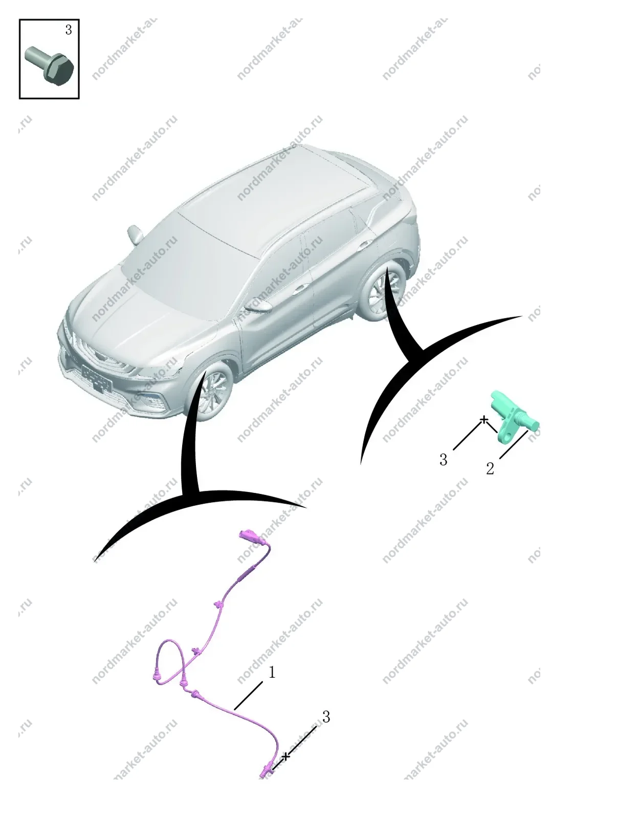Схема: Датчики скорости колёс, Geely Coolray