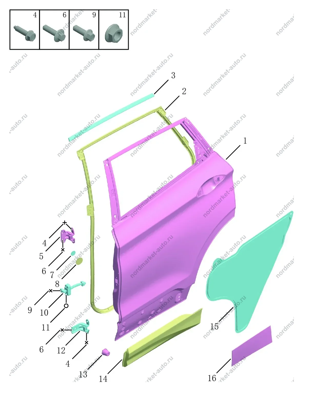 Схема: Задняя дверь, Geely Coolray