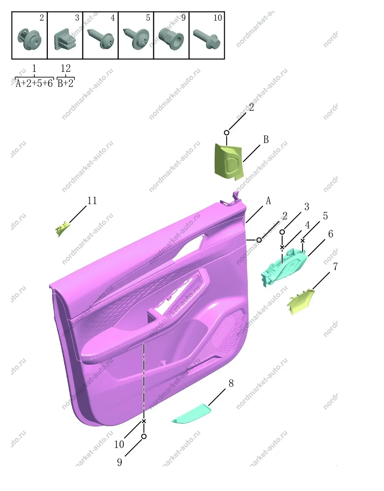 Схема: Обивка передней двери, Geely Coolray