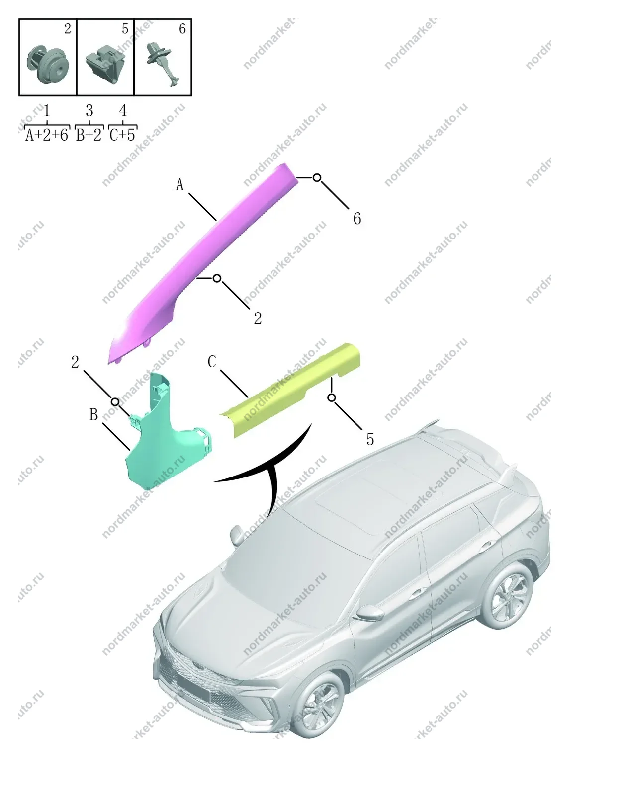 Схема: Обшивка боковины передняя, Geely Coolray