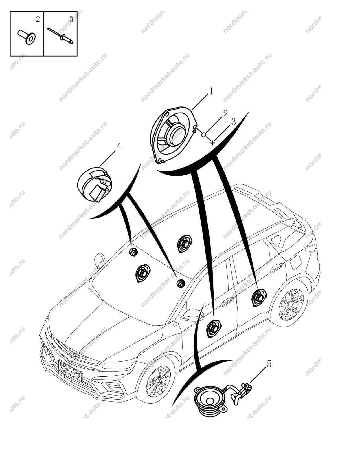 Схема: Динамики, Geely Coolray