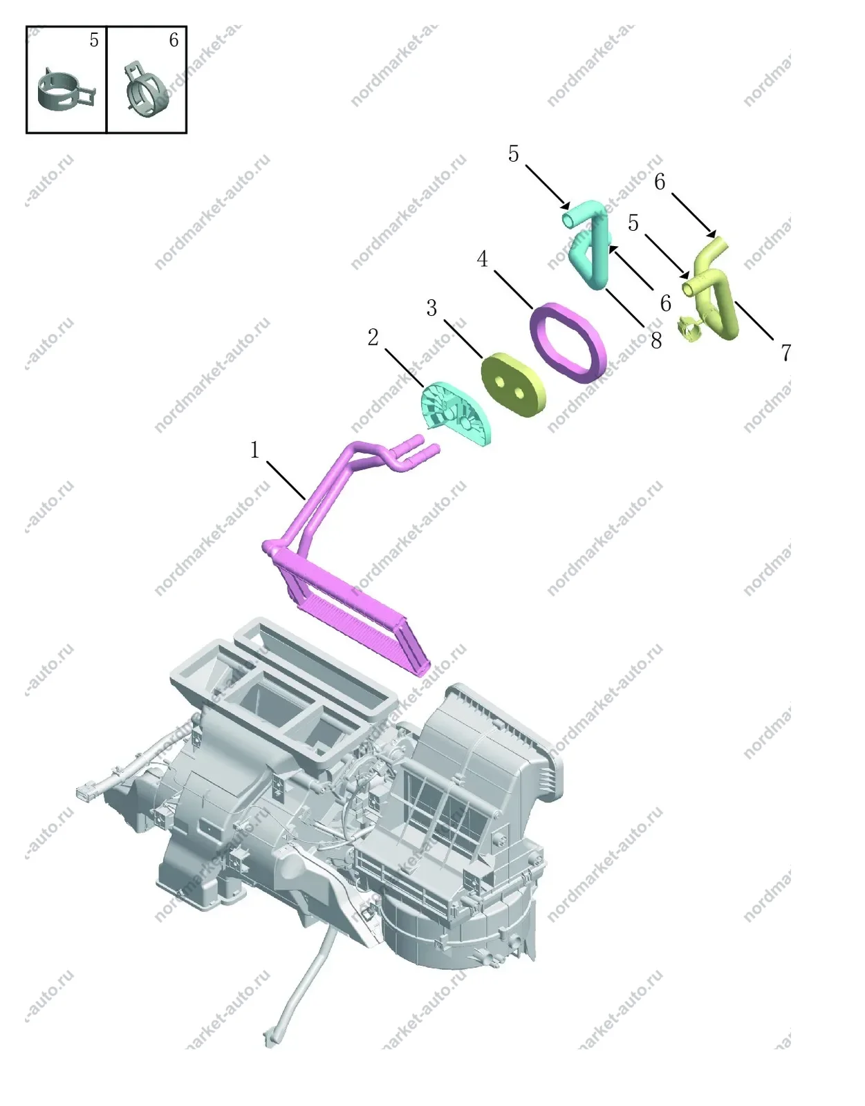 Схема: Радиатор отопителя, Geely Coolray