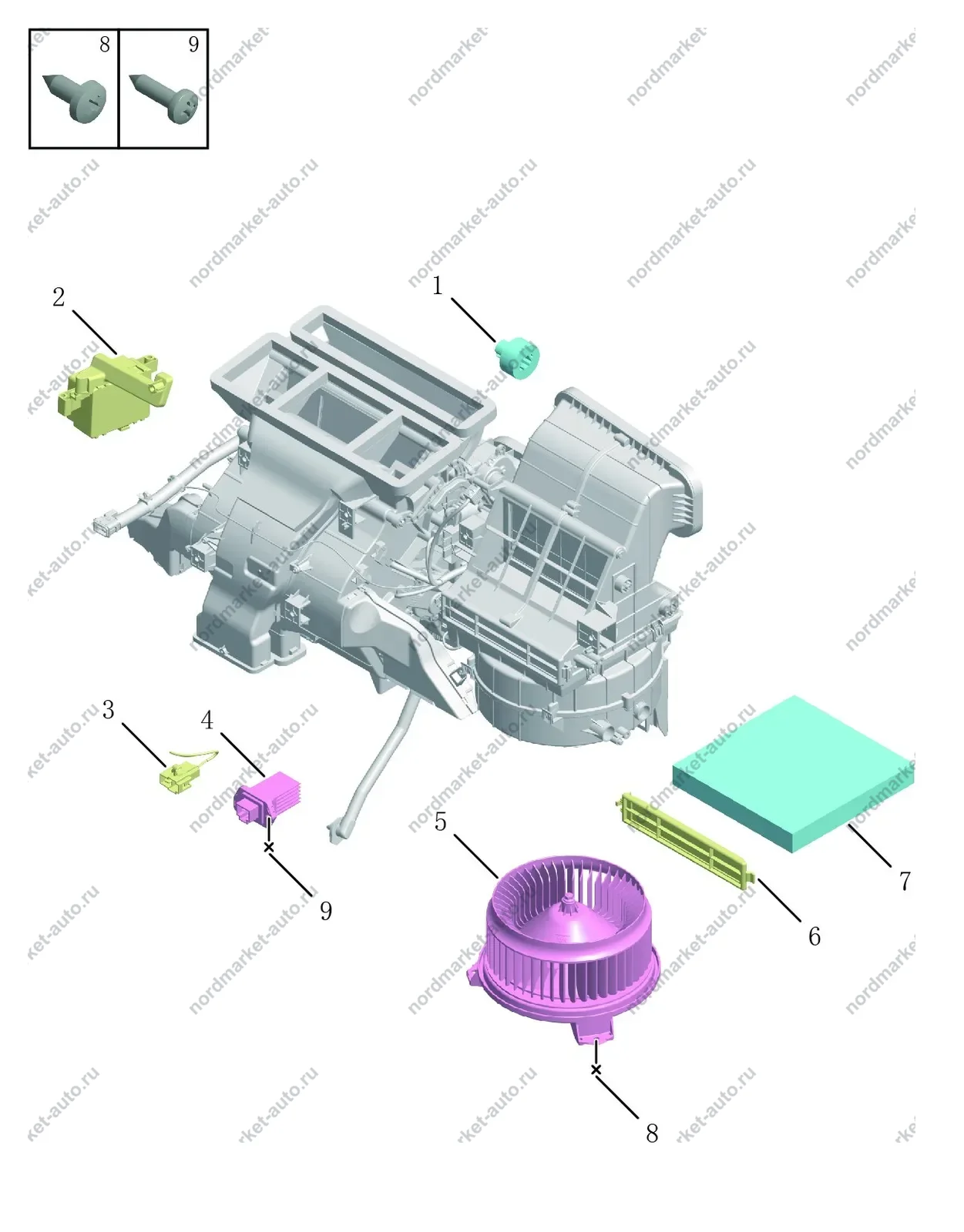 Схема: Вентилятор отопителя и салонный фильтр, Geely Coolray