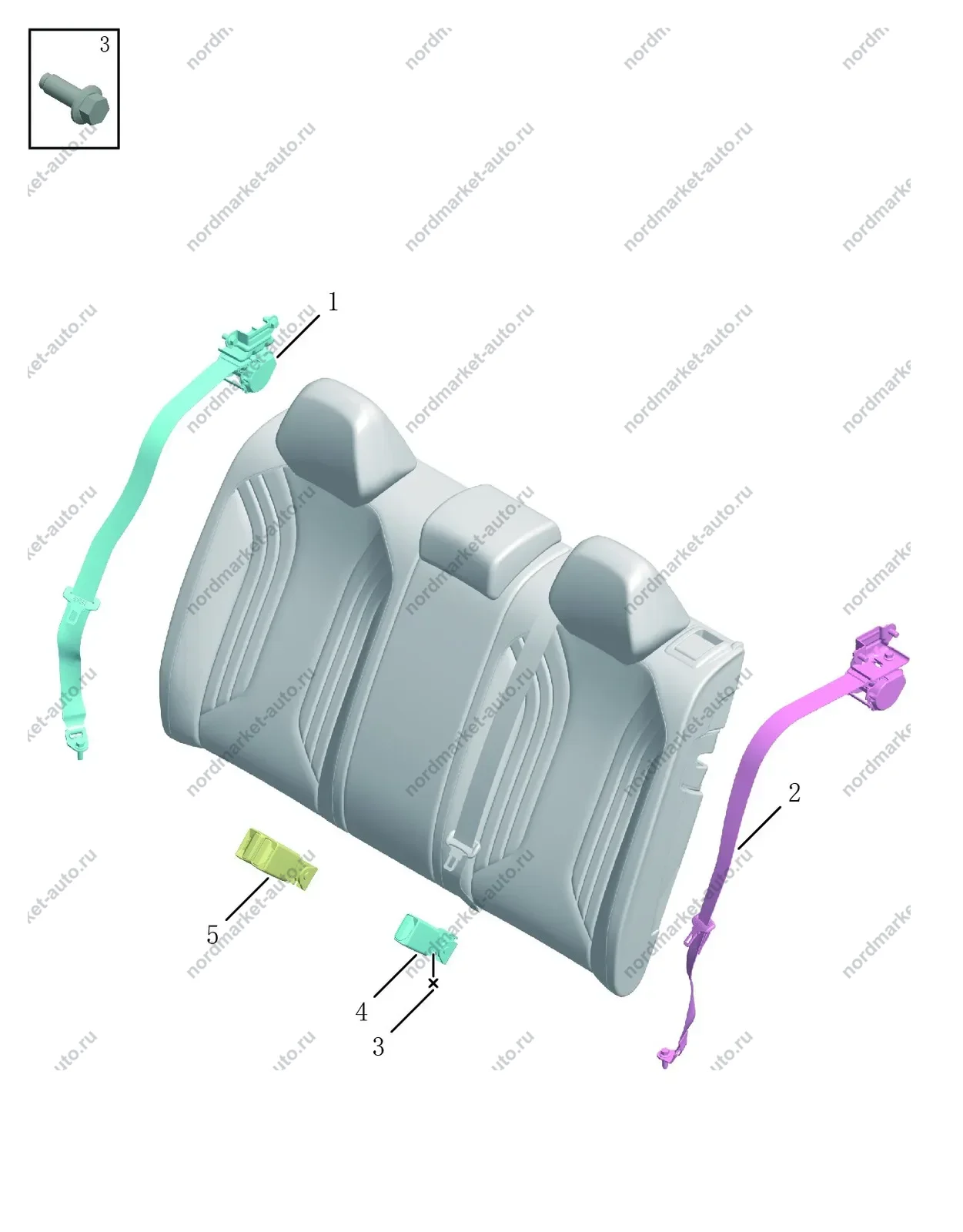 Схема: Задние ремни безопасности, Geely Coolray
