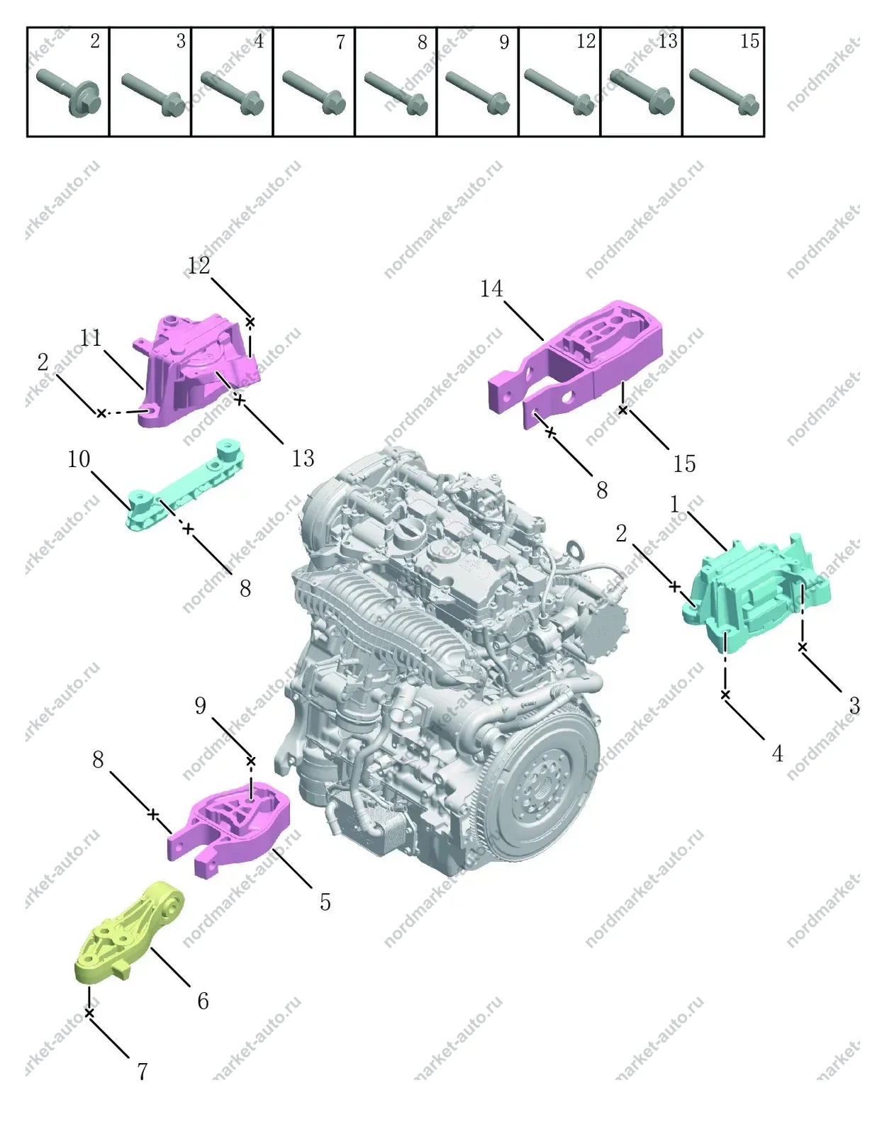 Схема: Опоры двигателя, Geely Monjaro