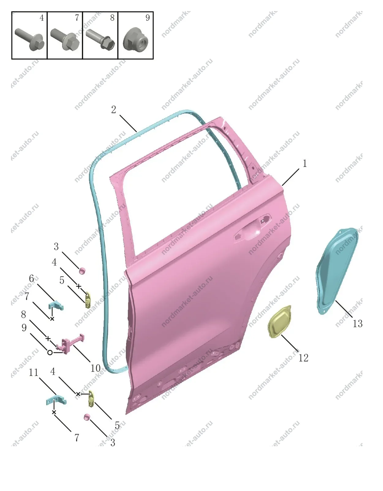 Схема: Задняя дверь, Geely Monjaro