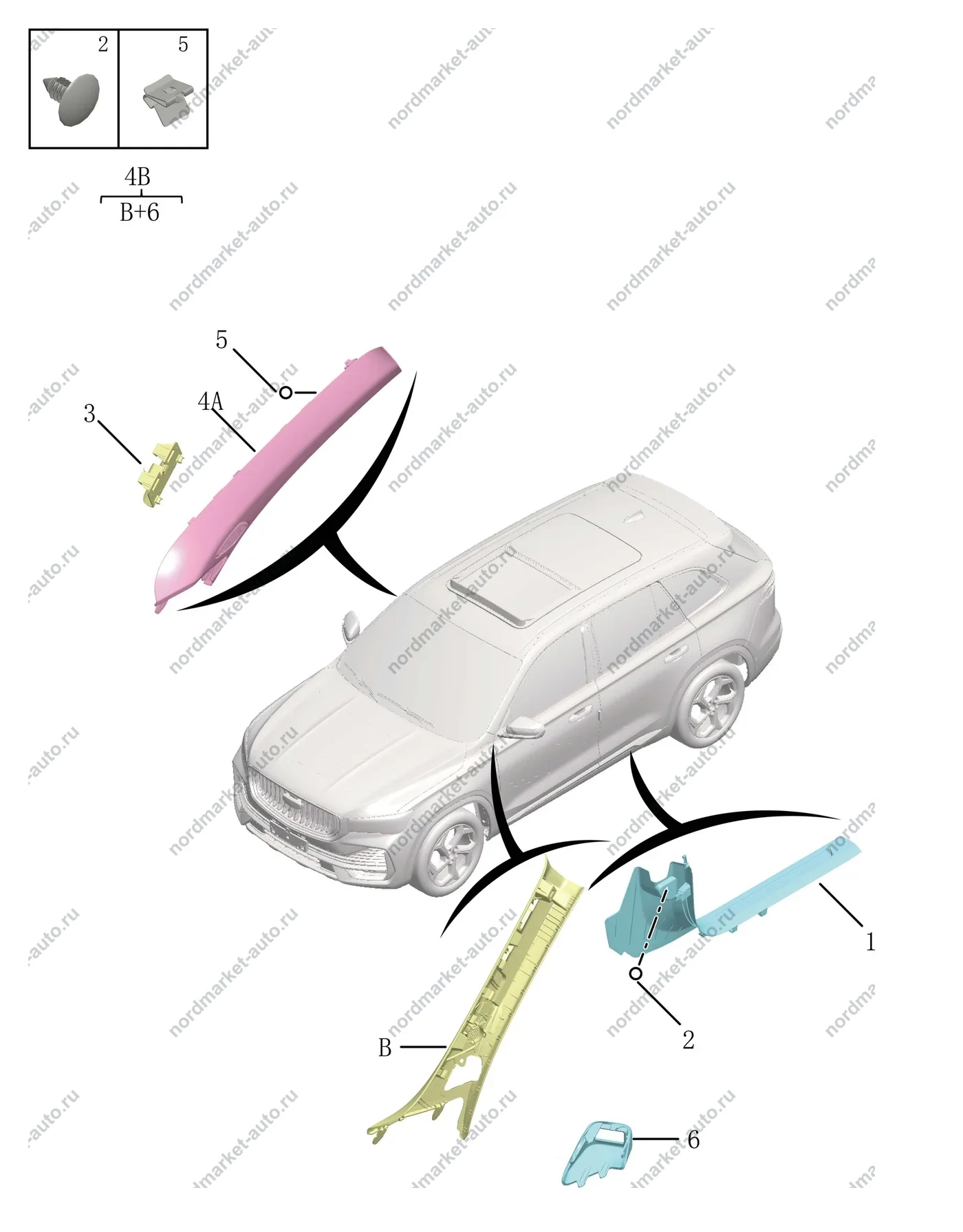Схема: Обшивка боковины передняя, Geely Monjaro