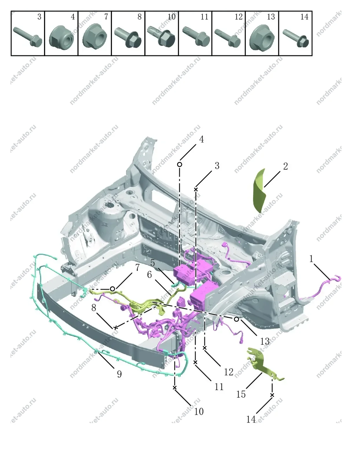 Схема: Проводка моторного отсека, Geely Monjaro