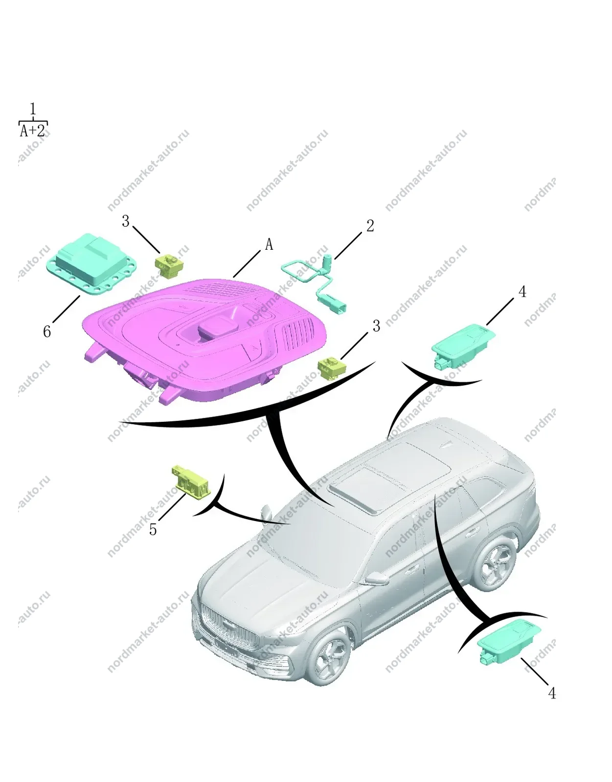Схема: Освещение салона (2024–2025), Geely Monjaro