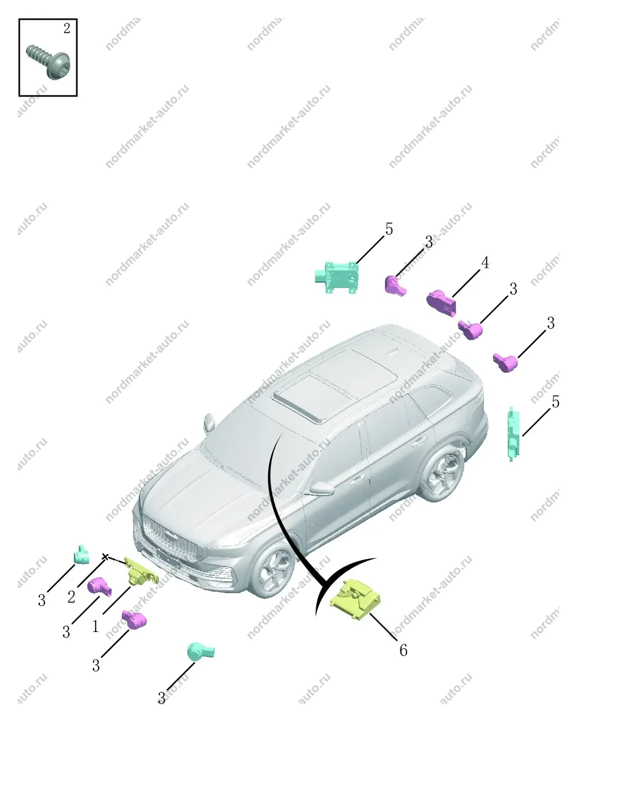 Схема: Парктроник, Geely Monjaro