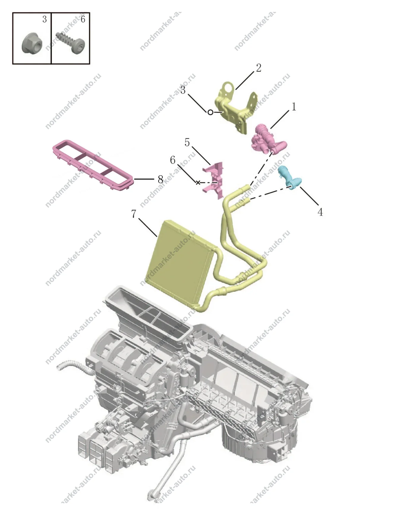 Схема: Радиатор отопителя, Geely Monjaro