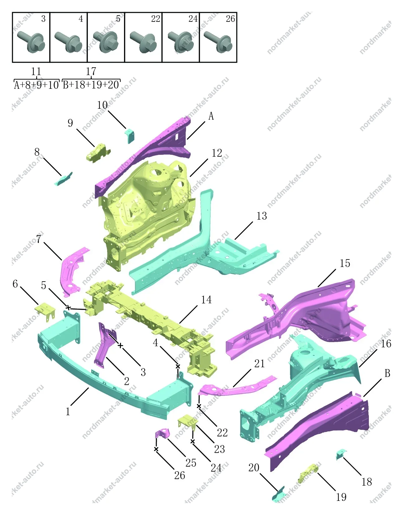 Схема: Моторный отсек, Geely Preface