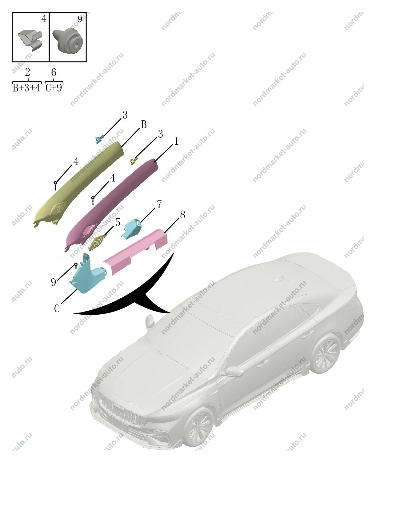 Схема: Обшивка боковины передняя, Geely Preface
