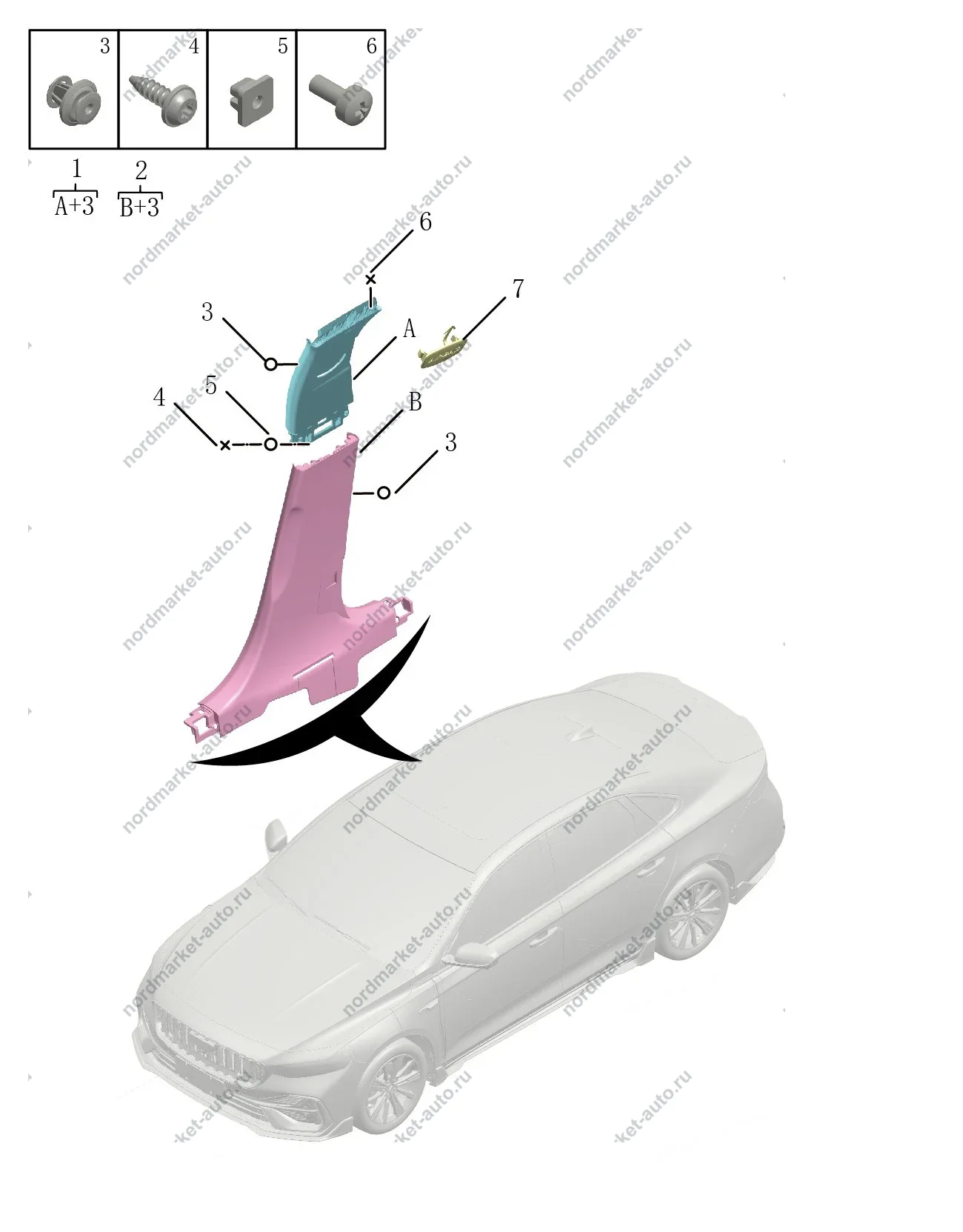 Схема: Обшивка боковины средняя, Geely Preface