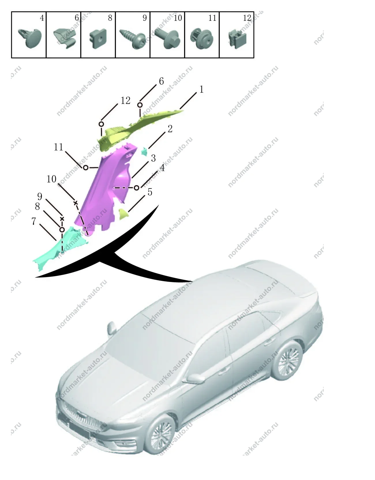 Схема: Обшивка боковины задняя, Geely Preface