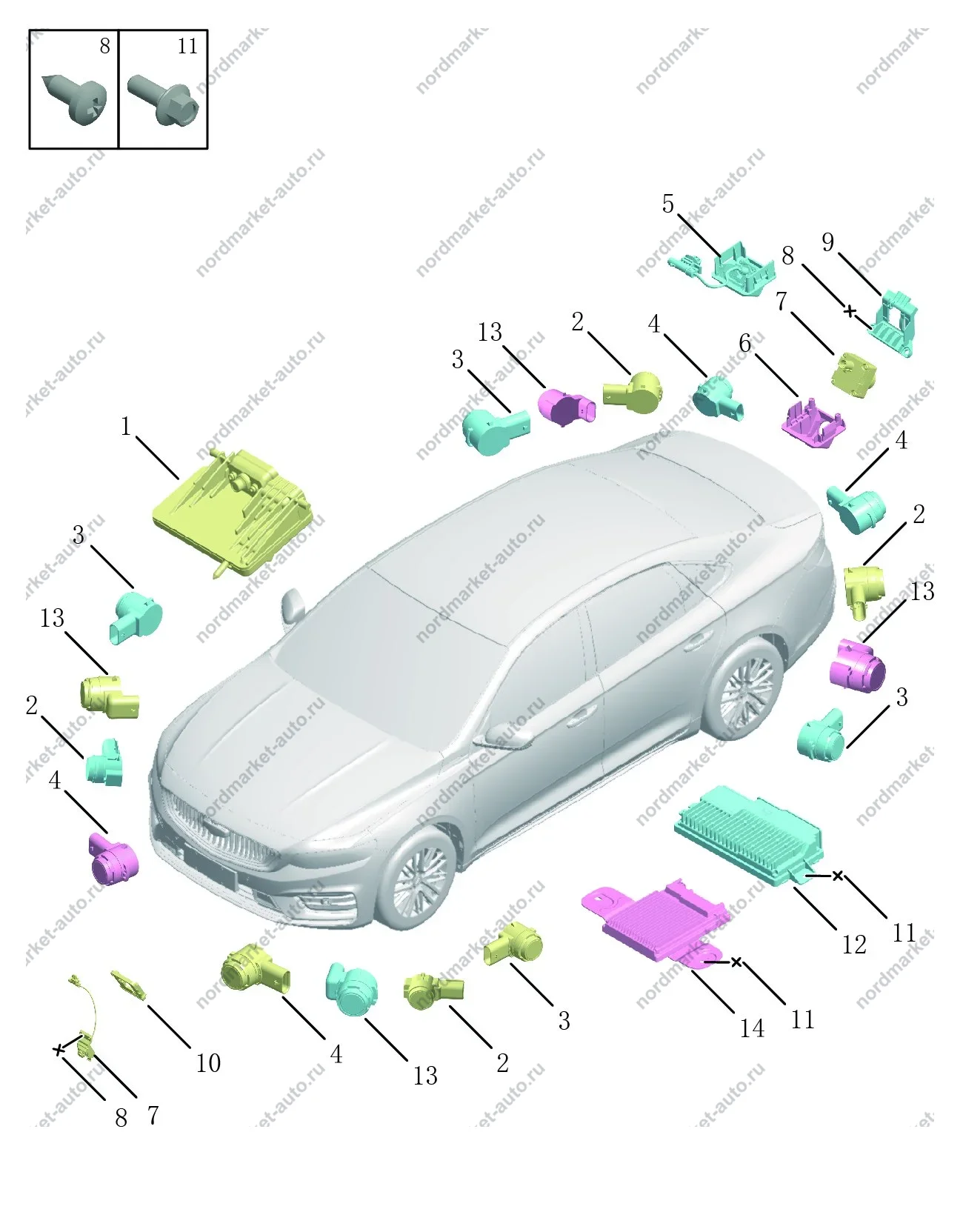 Схема: Парктроник, Geely Preface