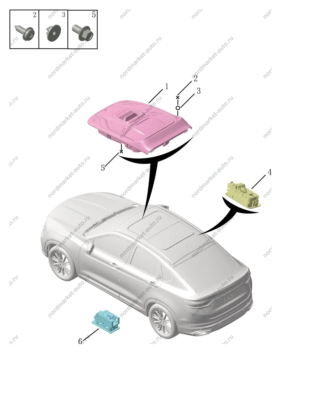 Схема: Освещение салона, Geely Tugella