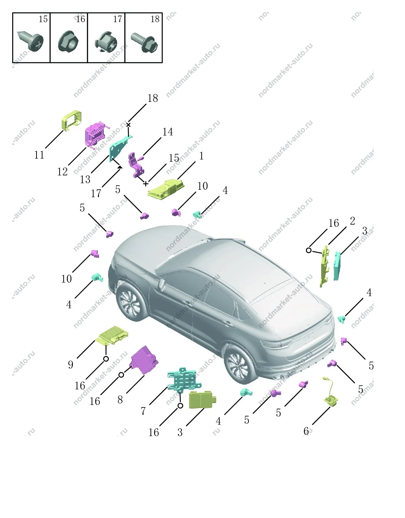 Схема: Парктроник, Geely Tugella
